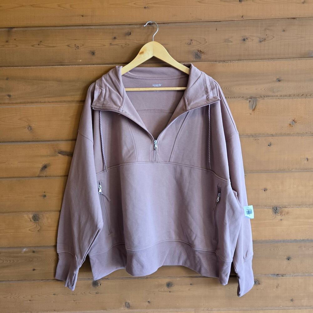 Old Navy Half Zip Scuba Jacket NWT 4X Rare Earth Brown Dynamic Fleece Sweatshirt - Picture 2 of 6
